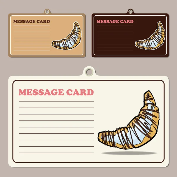 Set of vector message cards with cartoon croissants. — Stock Vector