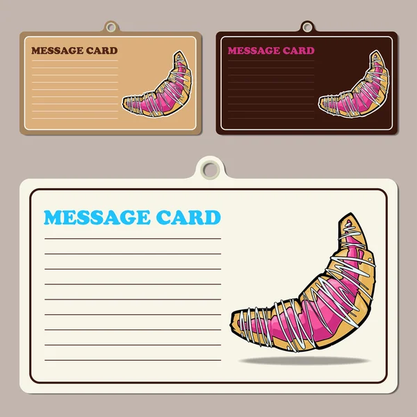 Conjunto de tarjetas de mensaje vectorial con croissants de dibujos animados . — Vector de stock