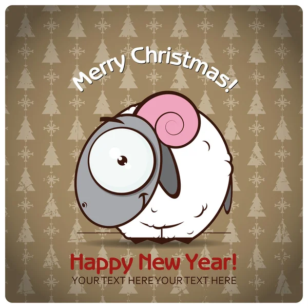 Christmas greeting card with cartoon sheep — Stock Vector