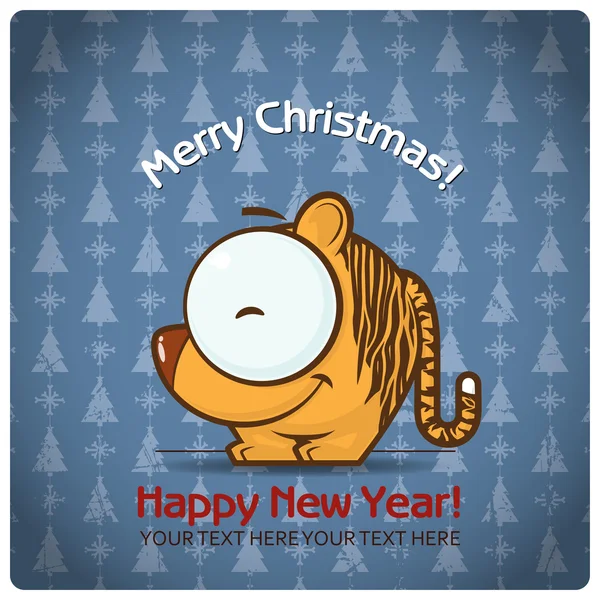 Tarjeta de felicitación de Navidad con tigre de dibujos animados — Vector de stock