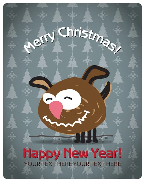 Carte de voeux de Noël avec chien dessin animé — Image vectorielle