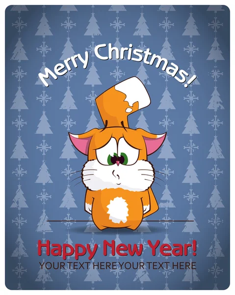 Christmas greeting card with cartoon cat — Stock Vector