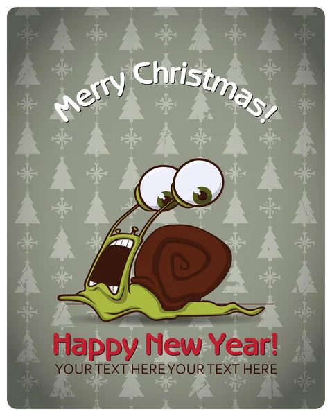 Christmas greeting card with cartoon snail — Stock Vector