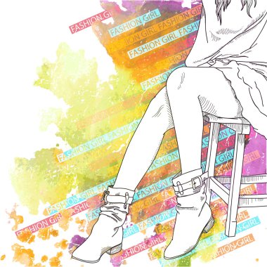 El çizimi güzel bir kız ile suluboya arka skeç tarzında çekilmiş.