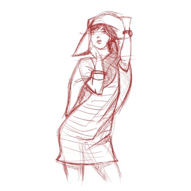 moda güzel kızın kroki tarzı çizim el