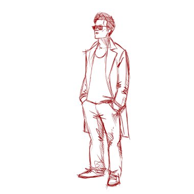 Kroki tarzı şık bir çocuğun çizimi uzat.