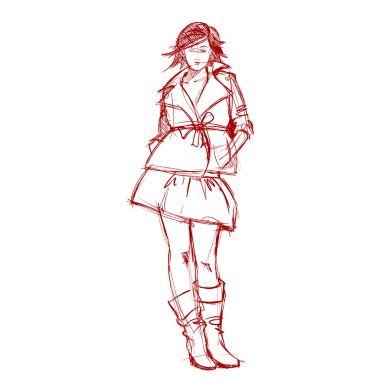 moda güzel kızın kroki tarzı çizim el