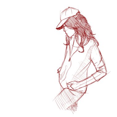 moda güzel kızın kroki tarzı çizim el