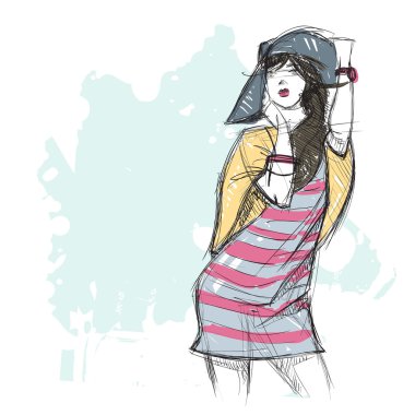 moda güzel kızın kroki tarzı çizim el