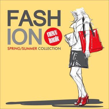 Kroki tarzı moda güzel kız ile çizilmiş arka plan el