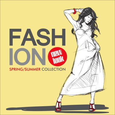 Kroki tarzı moda güzel kız ile çizilmiş arka plan el