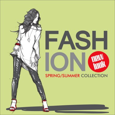 Kroki tarzı moda güzel kız ile çizilmiş arka plan el