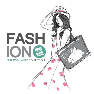 Kroki tarzı moda güzel kız ile çizilmiş arka plan el