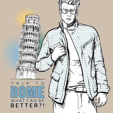 İtalyan bir arka plan üzerinde şık genç adam