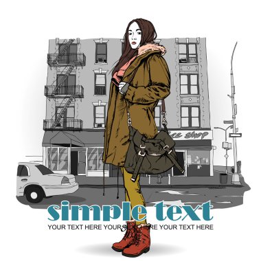 güzel sonbahar kız sokak arka plan üzerinde