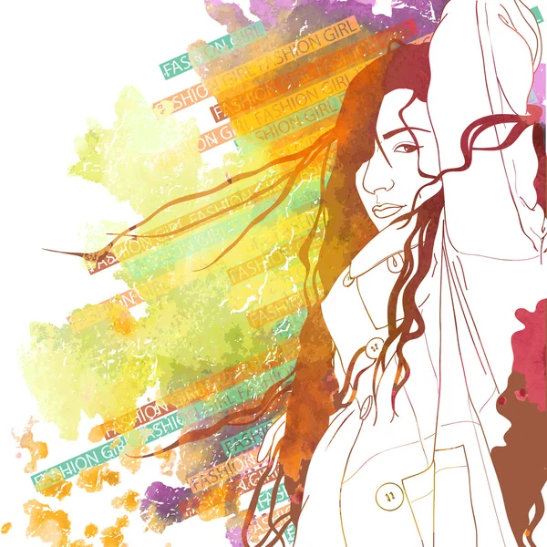 水彩スケッチ風でかわいい女の子のイラスト背景 — ストックベクタ