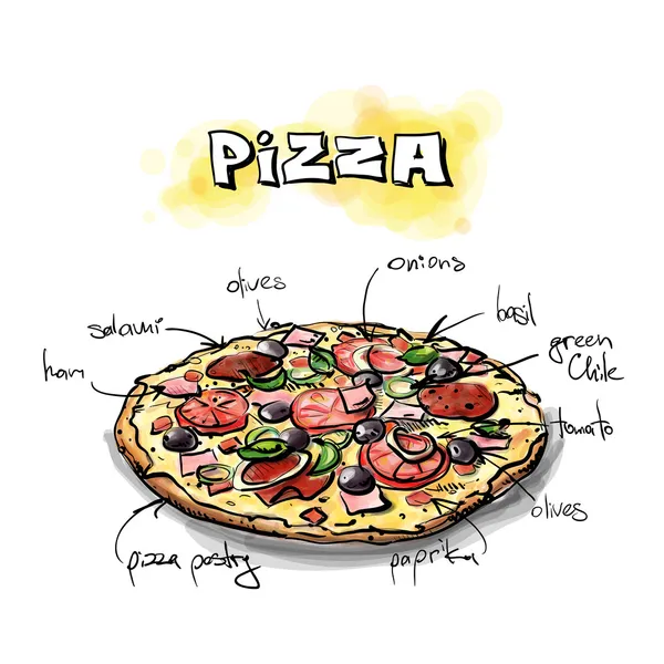 Cool sabrosa pizza — Vector de stock