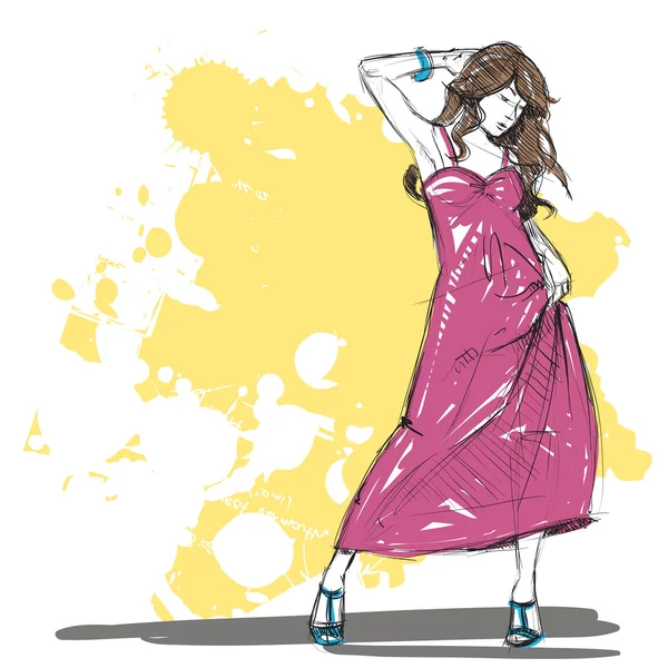 Strony rysunku ładna dziewczyna moda w stylu szkic — Wektor stockowy