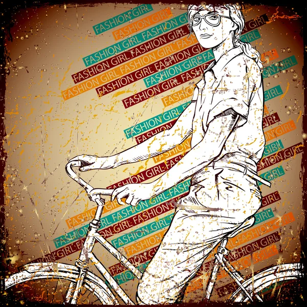 Preciosa joven en estilo boceto sobre un fondo grunge — Vector de stock