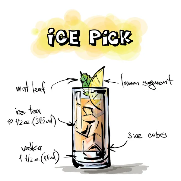 Ilustración dibujada a mano de cóctel. PICK ICE — Vector de stock