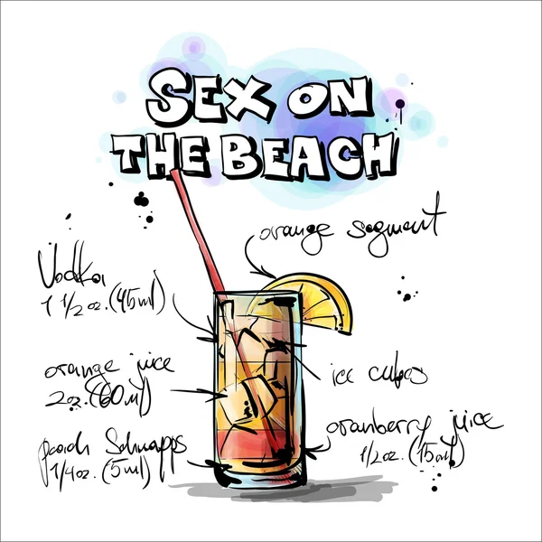 Illustration dessinée à la main du cocktail. SEXE SUR LA PLAGE — Image vectorielle
