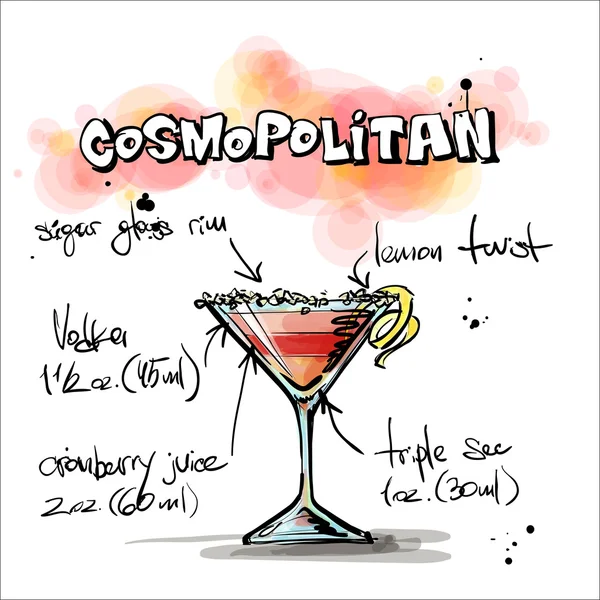 Handritad illustration av cocktail. kosmopolitiska — Stock vektor