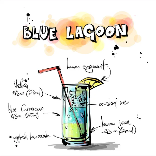 Illustration dessinée à la main du cocktail. LAGON BLEU — Image vectorielle