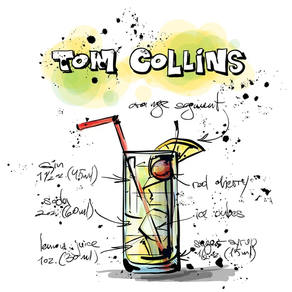 Ilustración dibujada a mano de cóctel. TOM COLLINS — Archivo Imágenes Vectoriales