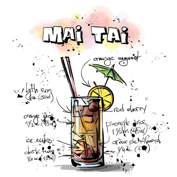 Illustration dessinée à la main du cocktail. AMI TAI — Image vectorielle