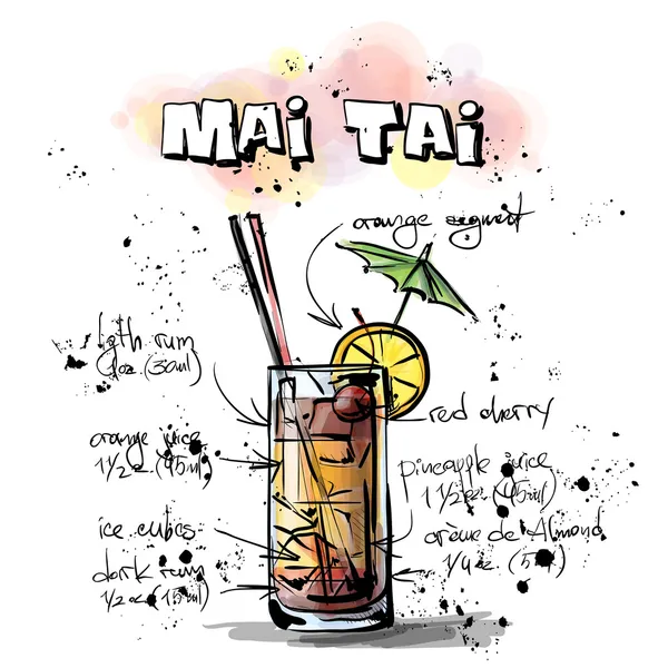 Handritad illustration av cocktail. Mai tai — Stock vektor