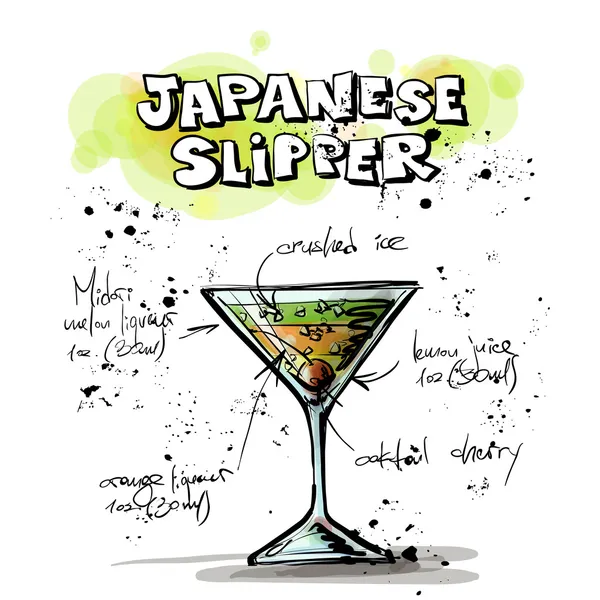 Ilustración dibujada a mano de cóctel. SLIPPER JAPONÉS — Archivo Imágenes Vectoriales