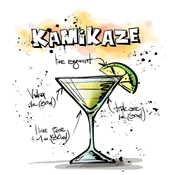 Hand drawn illustration of cocktail. KAMIKAZE — Stock Vector