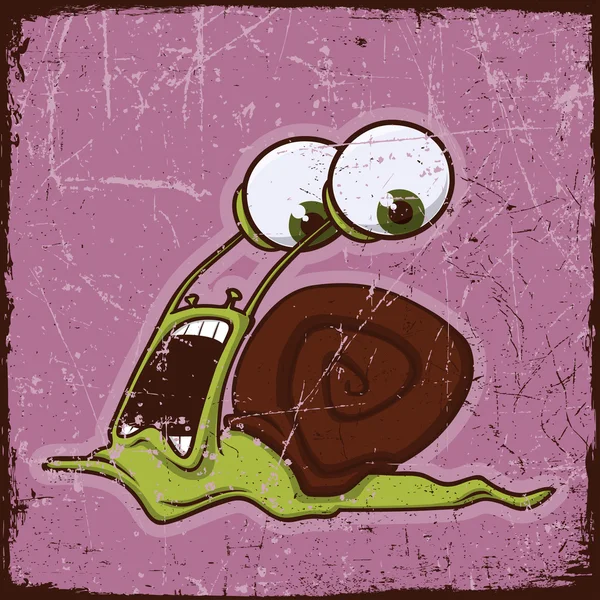 Animal grunge card with funny cartoon snail. — Stock Vector