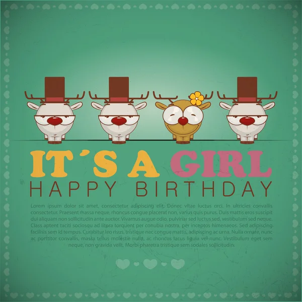 Grappige verjaardag wenskaart met cute cartoon herten — Stockvector