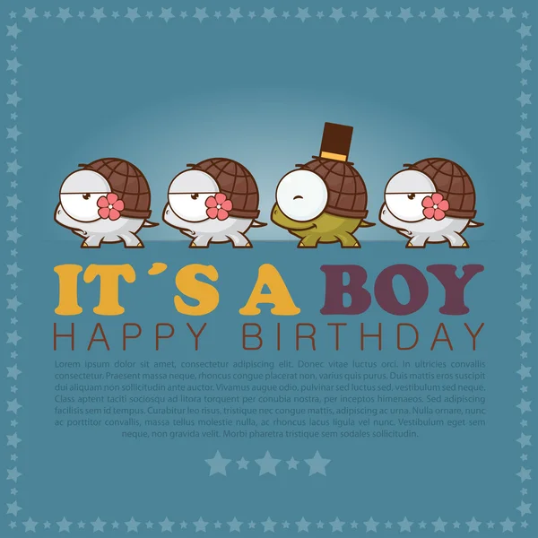 Cartão engraçado feliz aniversário com tartarugas de desenhos animados bonitos — Vetor de Stock