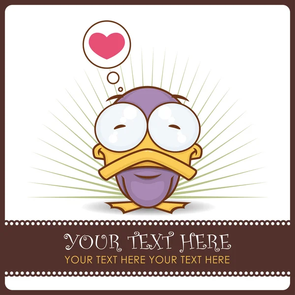 Vector card with cute cartoon duck character. — Stock Vector