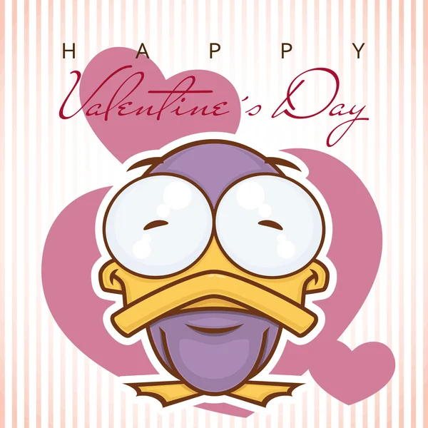 Valentine's day greeting card with cartoon duck character. — Stock Vector