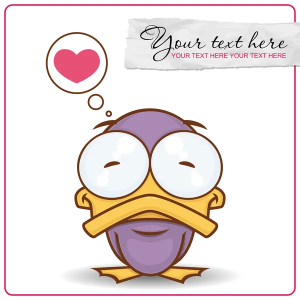 Tarjeta vectorial con lindo personaje de pato de dibujos animados . — Vector de stock