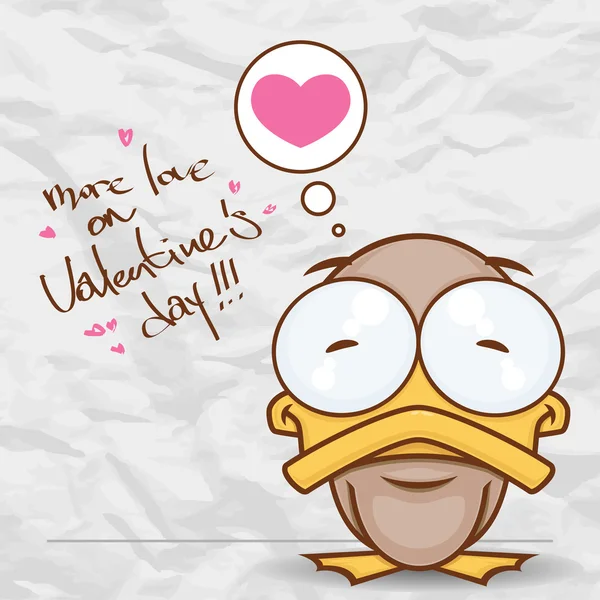 Valentýn přání s kreslenou postavičkou kachna. — Stockový vektor