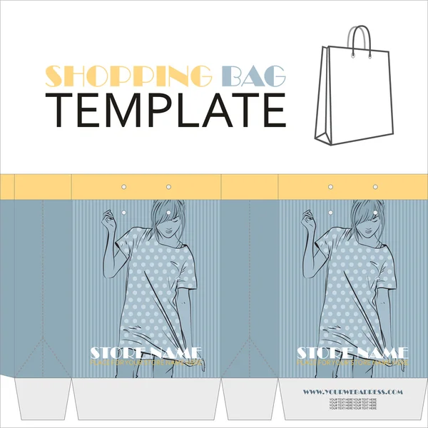 Template for paper shopping bag with girl character — Stock Vector