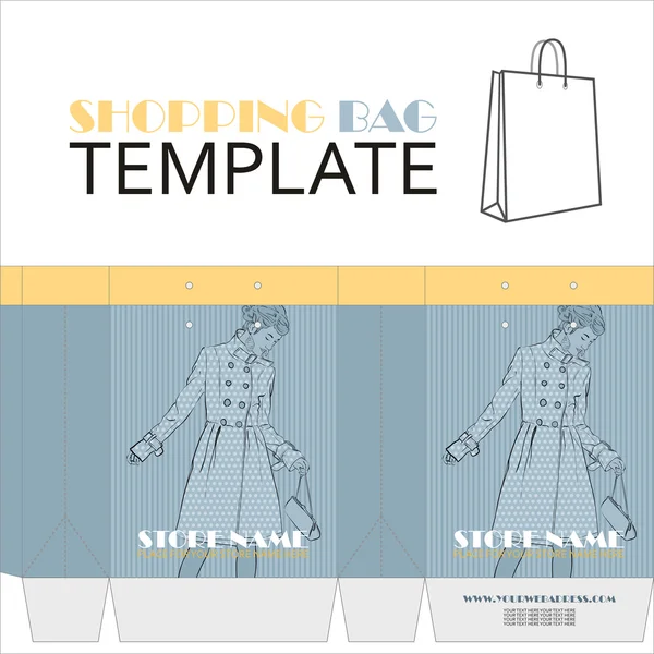 Template for paper shopping bag with girl character — Stock Vector