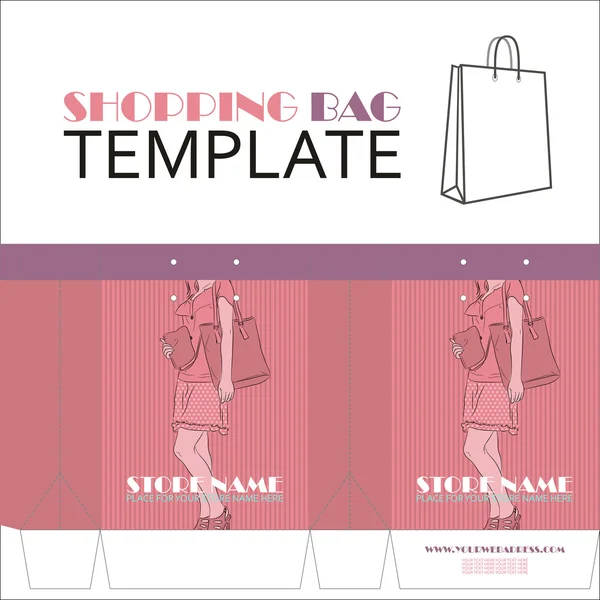 Template for paper shopping bag with girl character — Stock Vector