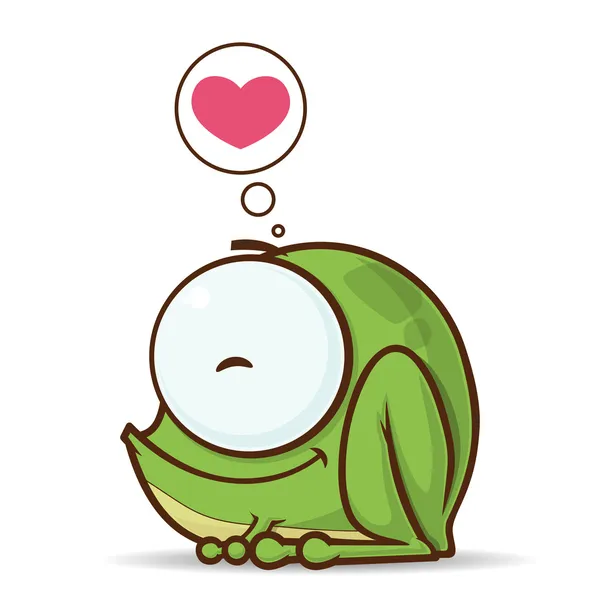 カエルのかわいい漫画のキャラクターと心のベクトル イラスト. — ストックベクタ