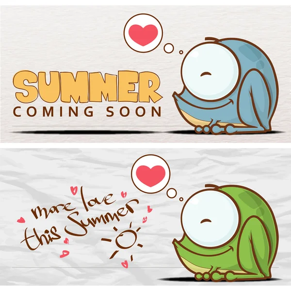 Sommer-Vektorkarte mit lustigem Cartoon-Frosch. — Stockvektor