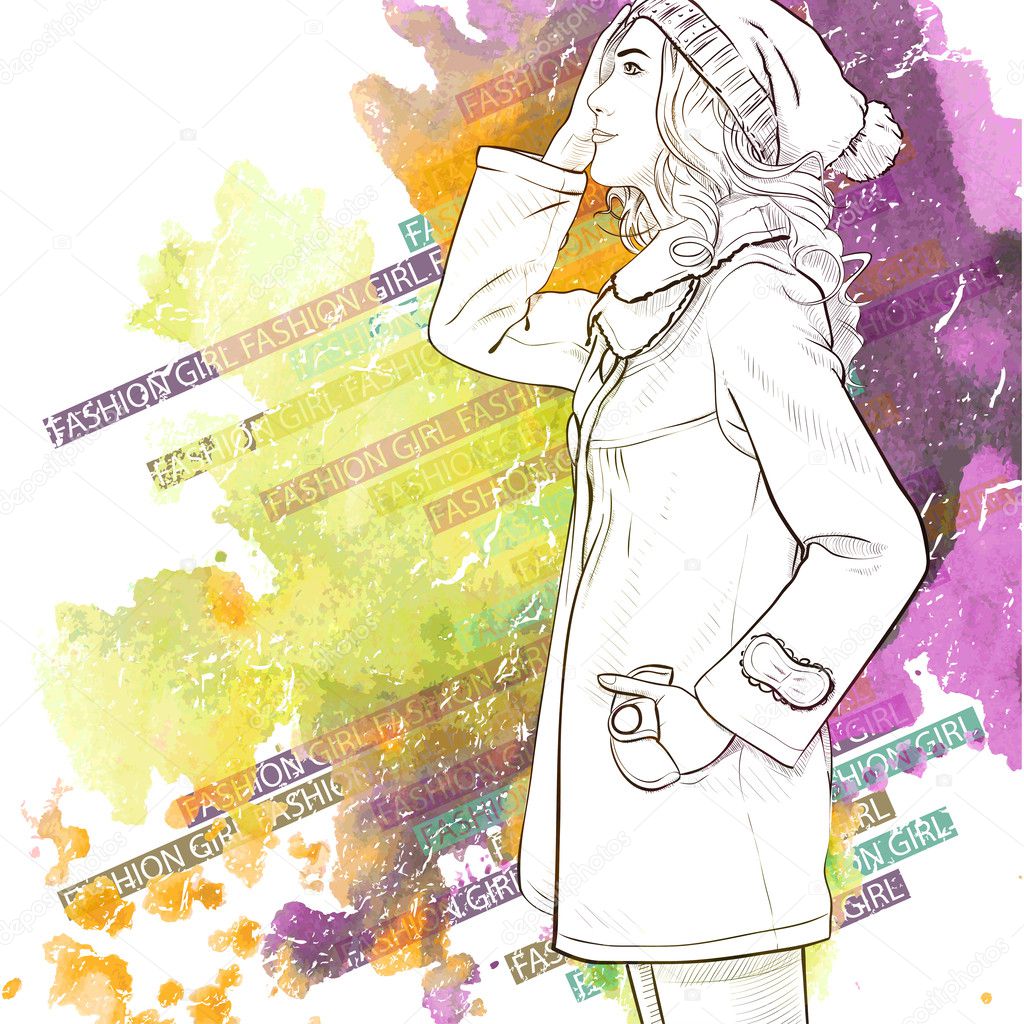 水彩スケッチ風でかわいい女の子のイラスト背景 ストックベクター C R Lion O
