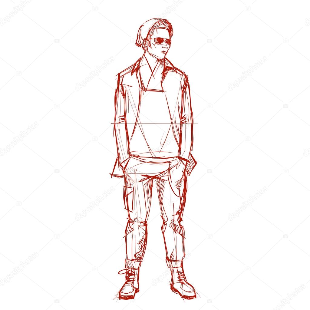 Hand drawing of a stylish boy in sketch style.