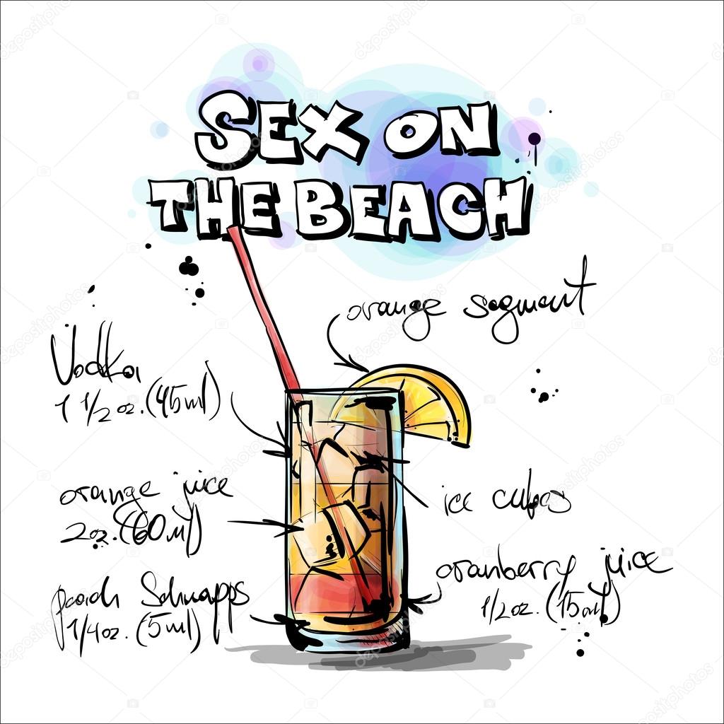 Hand drawn illustration of cocktail. SEX ON THE BEACH
