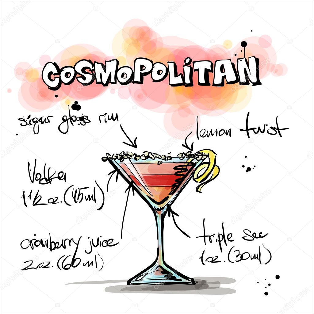 Hand drawn illustration of cocktail. COSMOPOLITAN