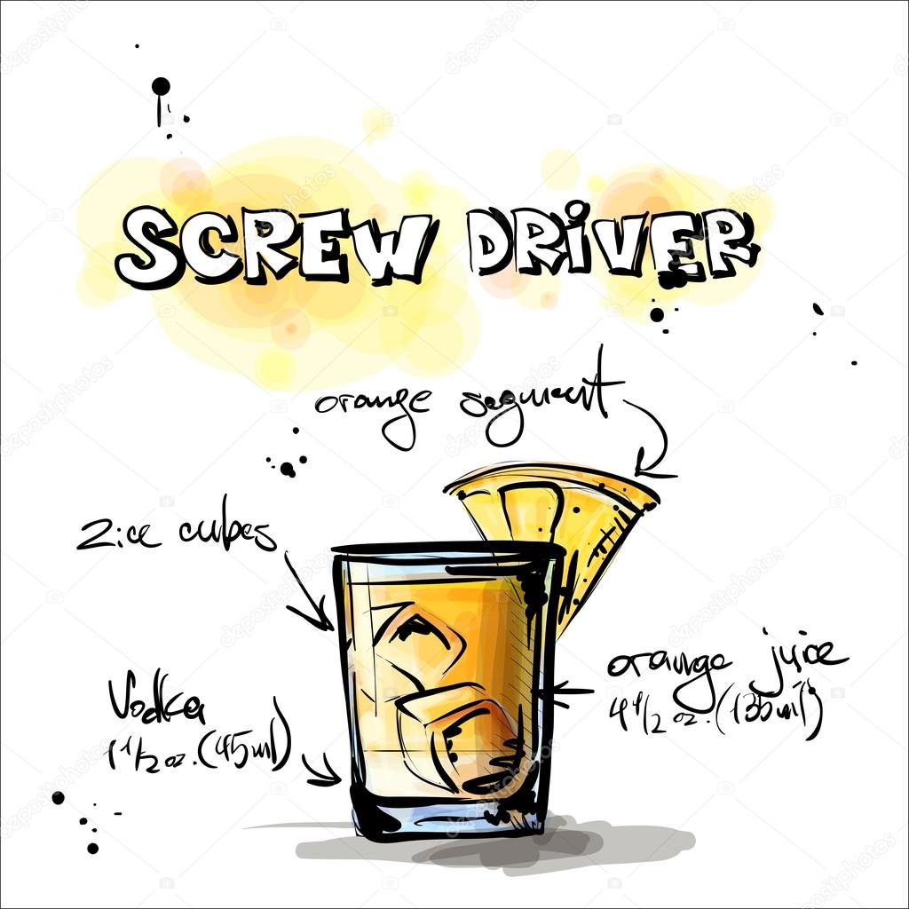 Hand drawn illustration of cocktail. SCREW DRIVER