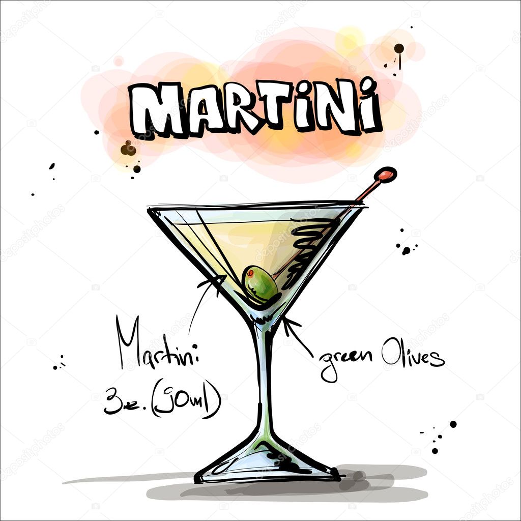 Hand drawn illustration of cocktail. Martini